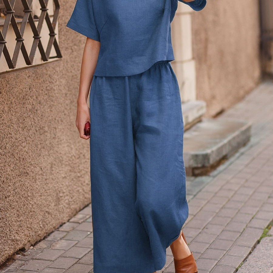European And American Women's Linen Casual Loose Solid Color Suit