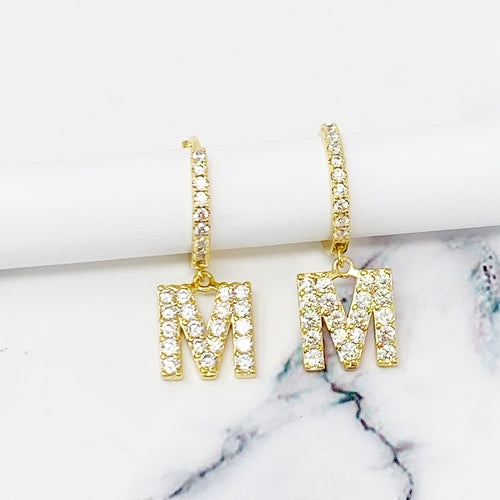Crystal Initial Drop Earrings