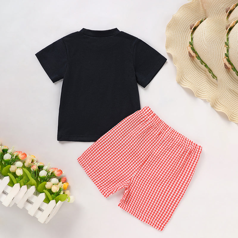 Toddler Baby Boy Back To School Outfit Summer Applique T-Shirt & Red