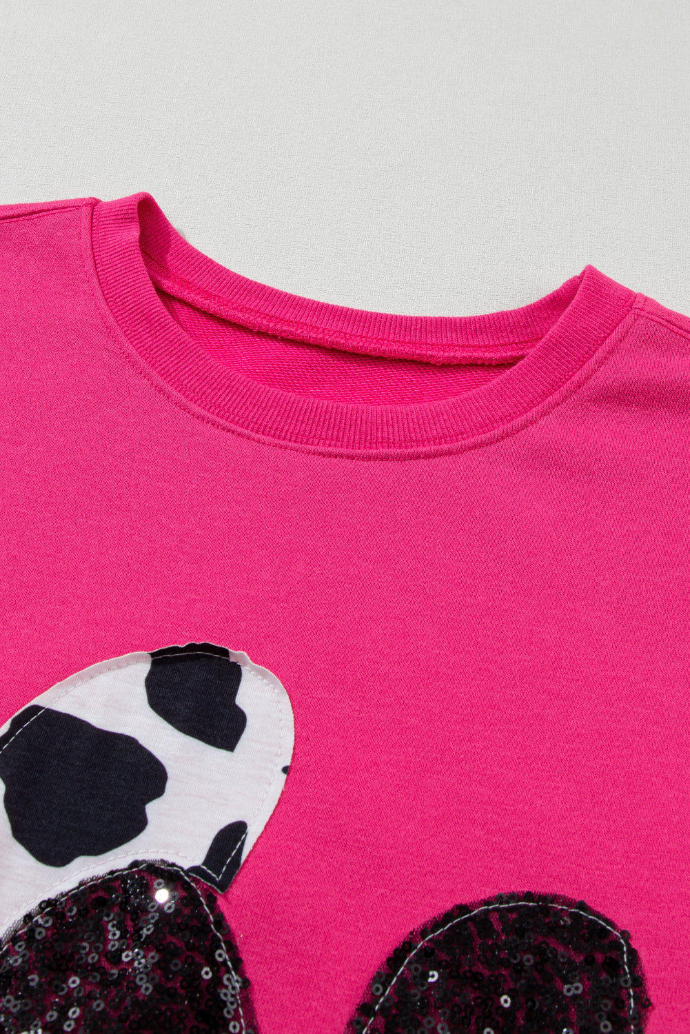 Valentine Heart Sequin and Cow Patchwork Sweatshirt