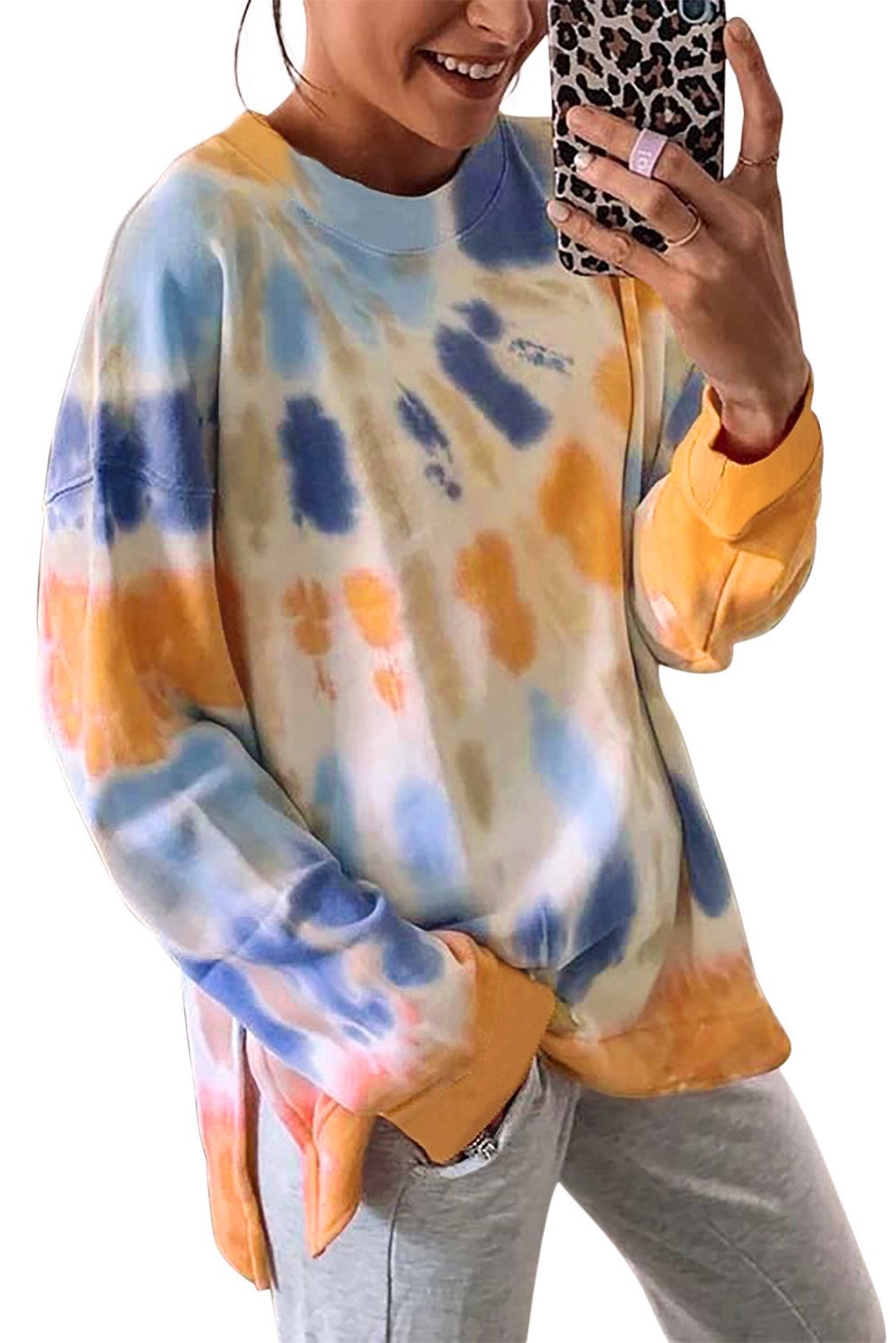 Tie-dye Side Slits Pullover Sweatshirt
