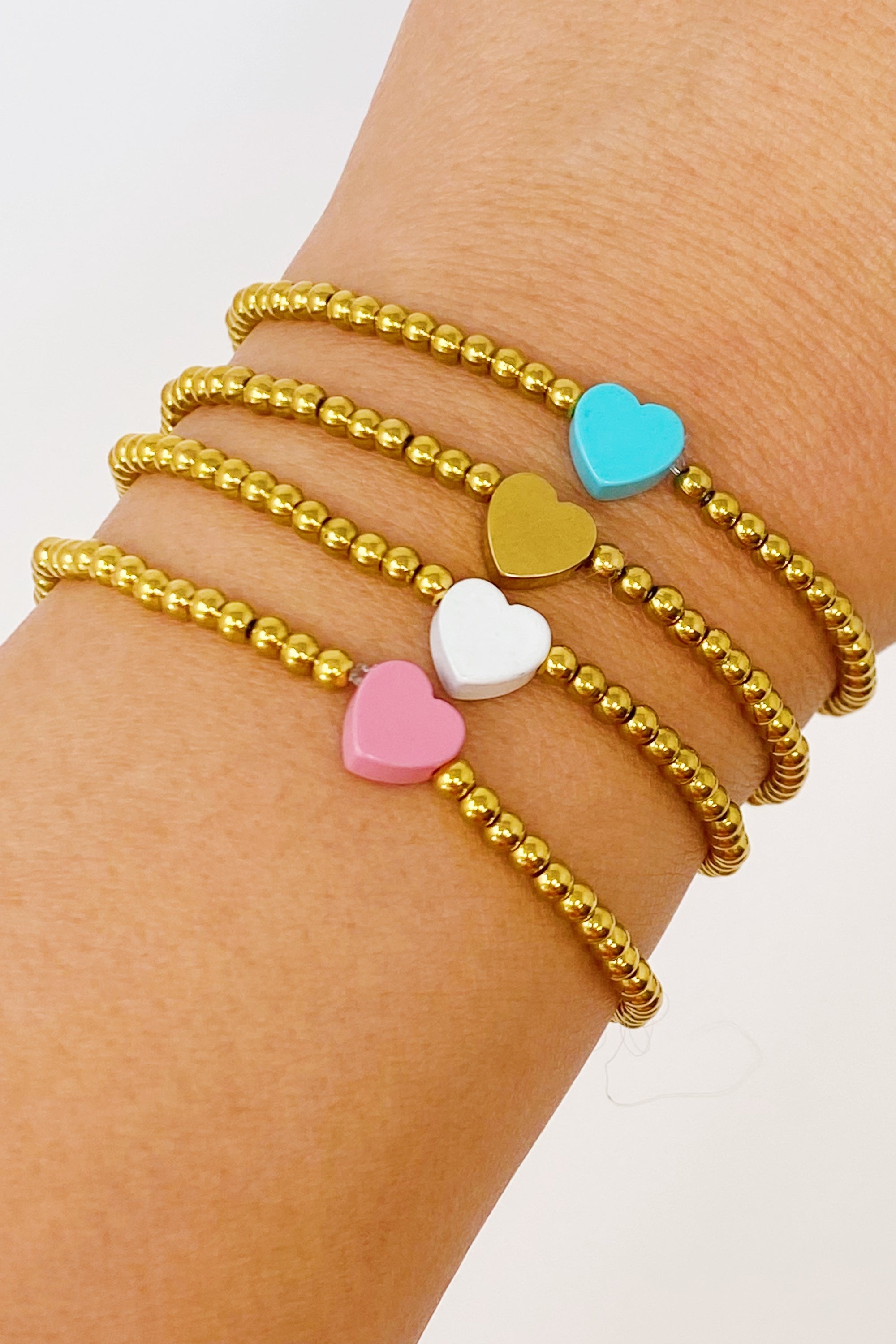 So Very Loved Heart Gold Beaded Stretch Bracelet