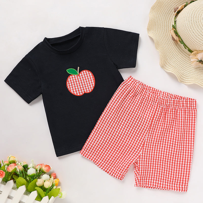 Toddler Baby Boy Back To School Outfit Summer Applique T-Shirt & Red