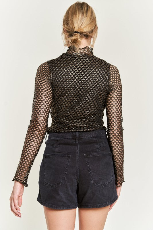 Mock neck Metallic long sleeve Top