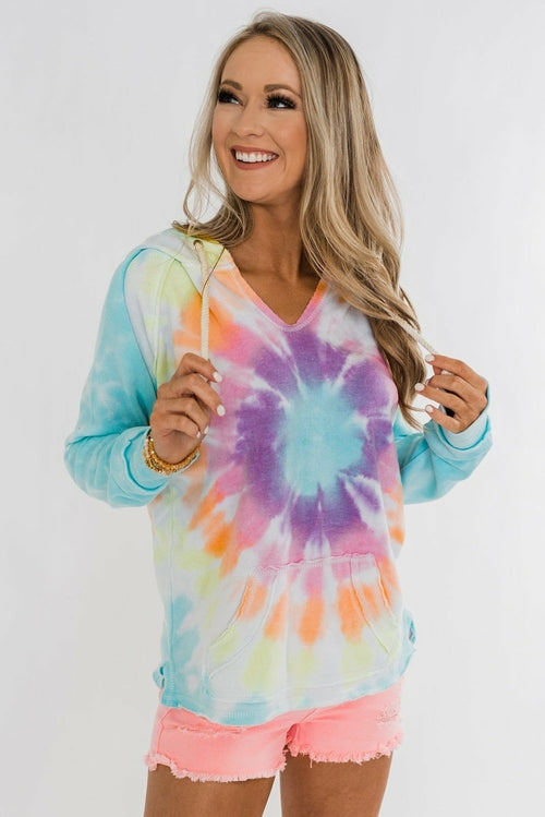 Tie-dye Pattern Drawstring Pullover Hoodie