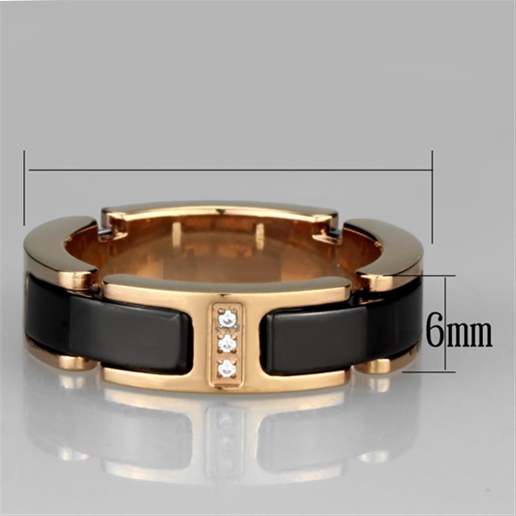 3W964 - IP Rose Gold(Ion Plating) Stainless Steel Ring with Ceramic