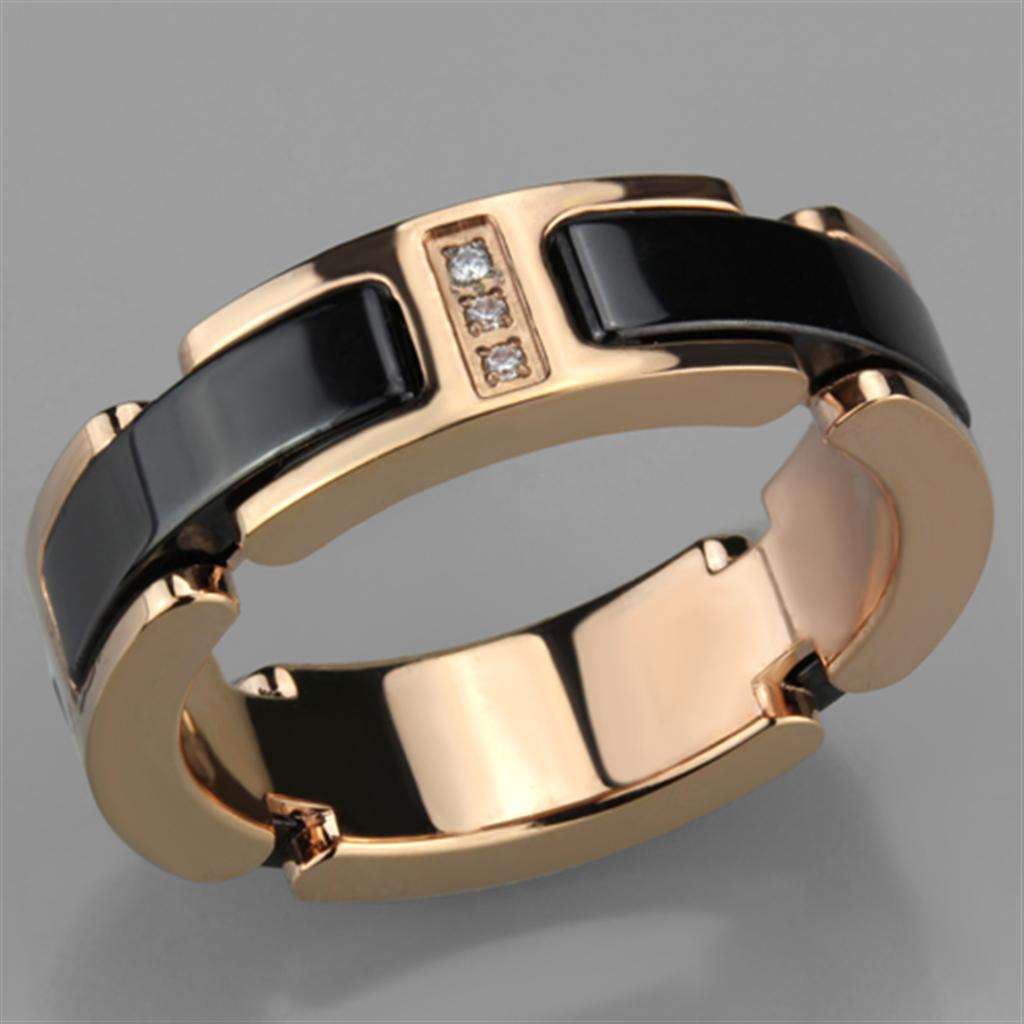 3W964 - IP Rose Gold(Ion Plating) Stainless Steel Ring with Ceramic