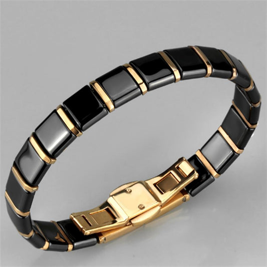 3W986 - IP Rose Gold(Ion Plating) Stainless Steel Bracelet with Cerami