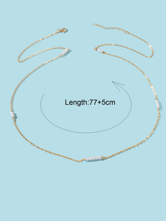 Women Waist Chain Beach Bikini Belly Jewellery Gold Sexy Pearl Beads