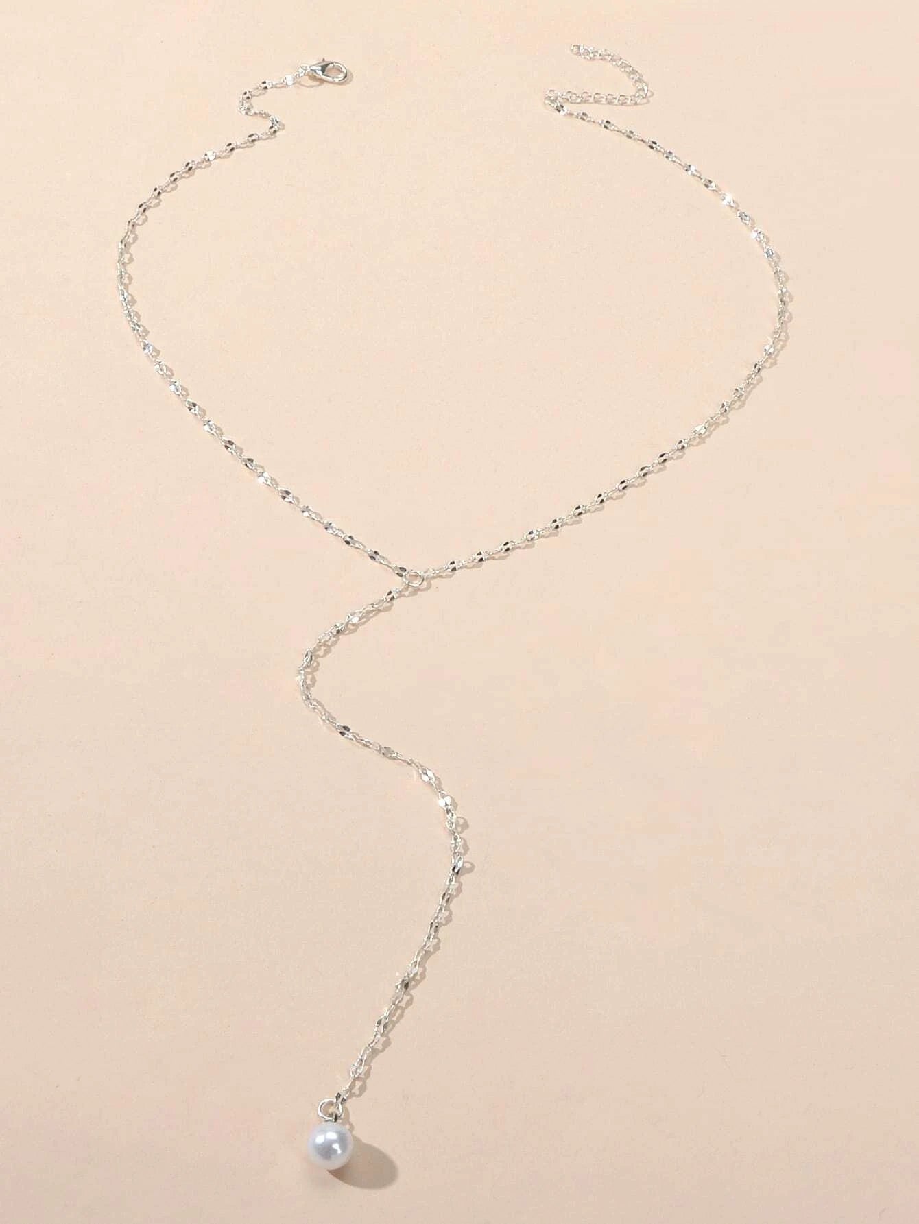 Pearl Silver Tone Long Chain Necklace Tassel Party Jewellery Women