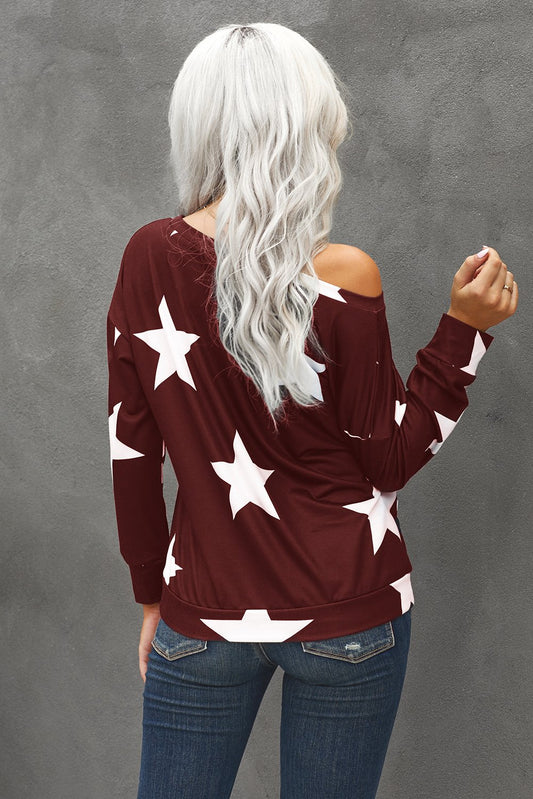 Fashion Five-pointed Star Print Round Neck Black Sweatshirt