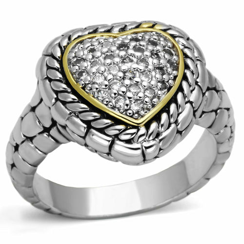 3W333 - Reverse Two-Tone Brass Ring with AAA Grade CZ  in Clear