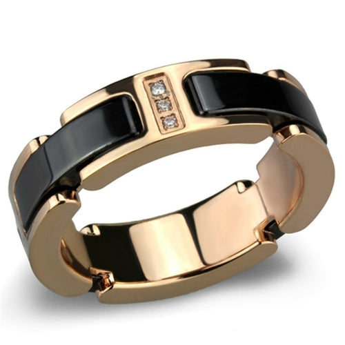 3W964 - IP Rose Gold(Ion Plating) Stainless Steel Ring with Ceramic
