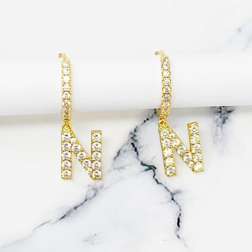 Crystal Initial Drop Earrings
