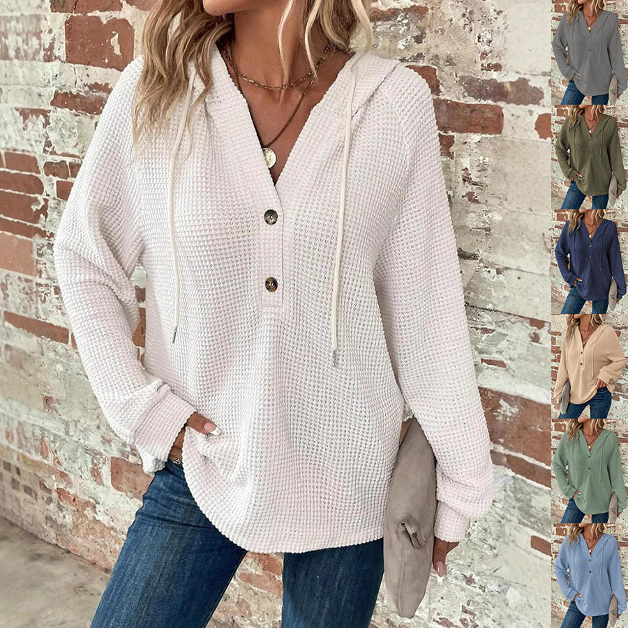 Waffle Hooded Sweater Sweatshirt Fashion Casual Long-sleeved