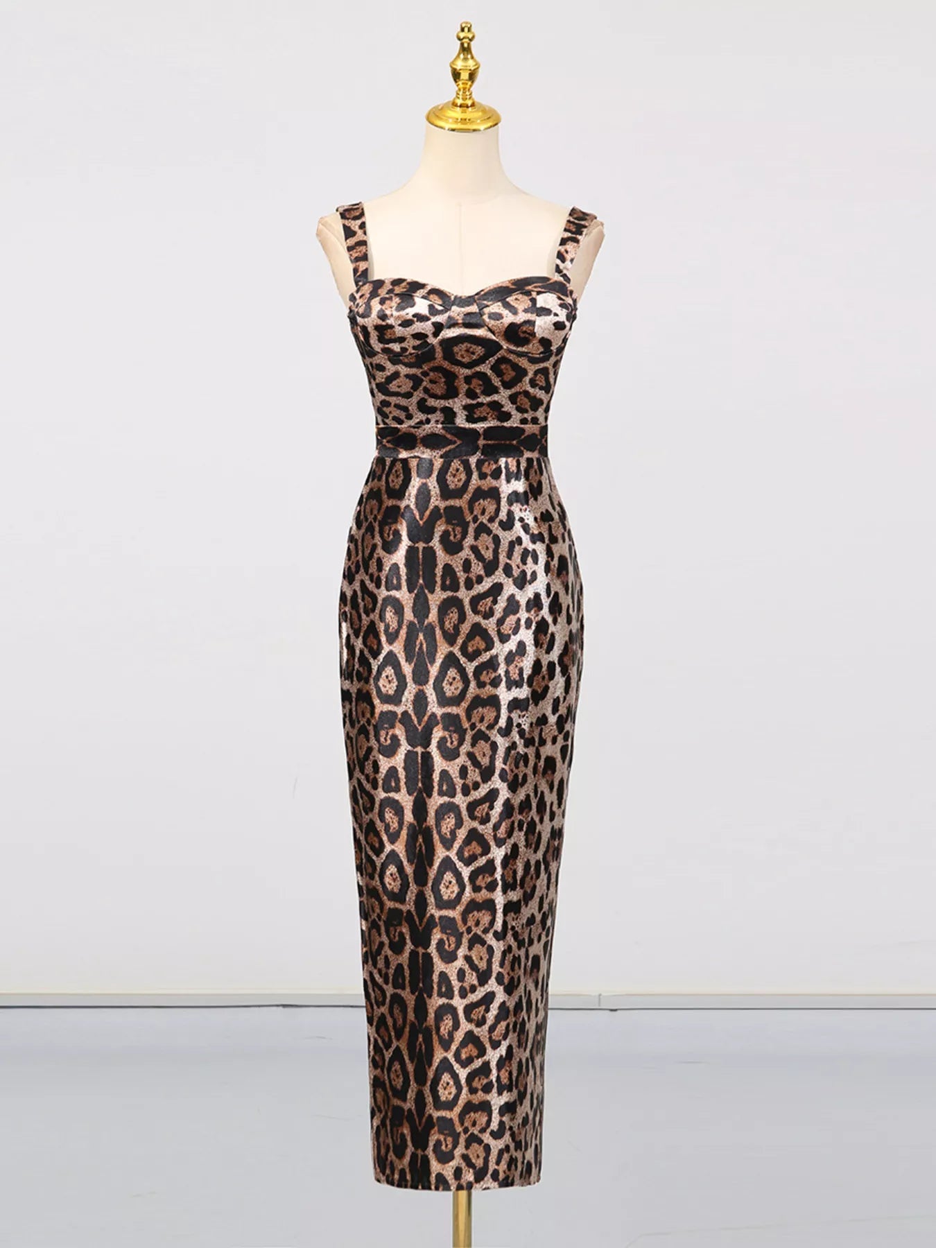 Leopard Print Bodycon Back Slit Midi Dress