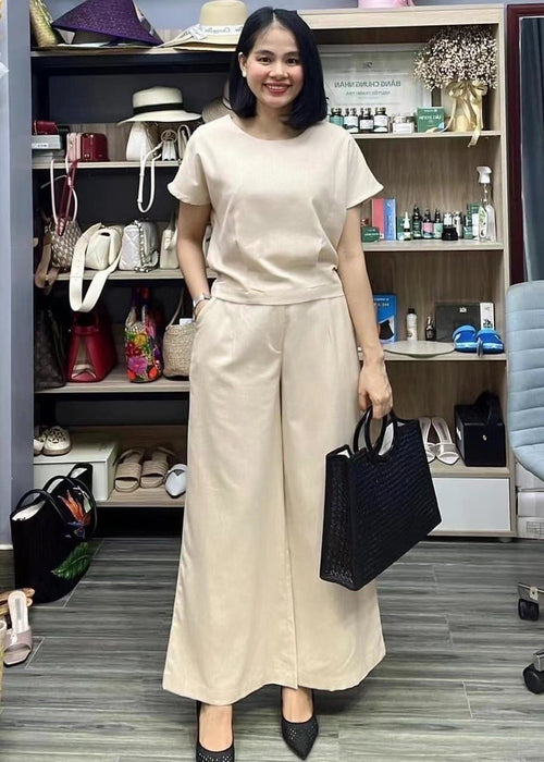 European And American Women's Linen Casual Loose Solid Color Suit