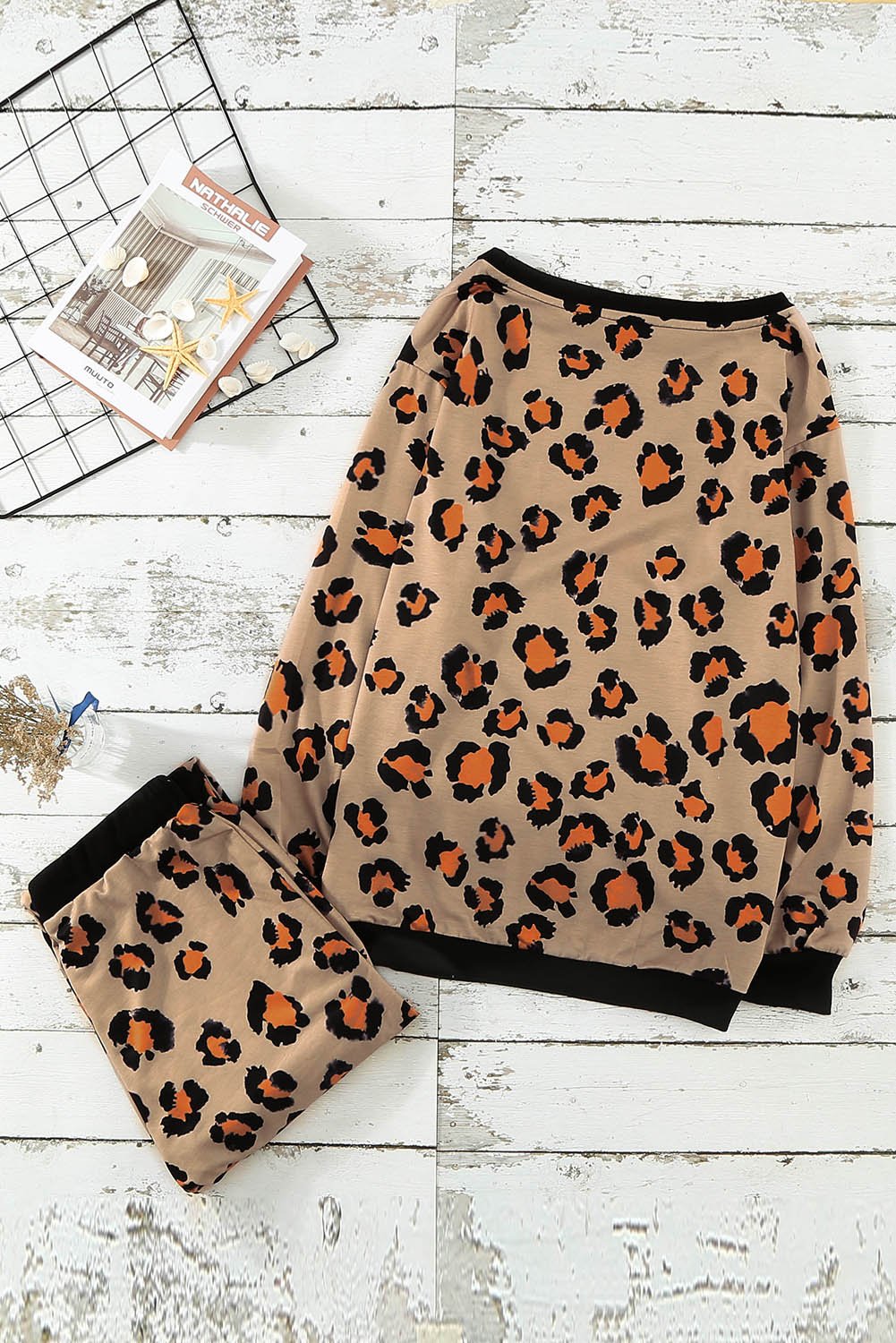 Leopard Print Long Sleeve Pants Loungewear Set