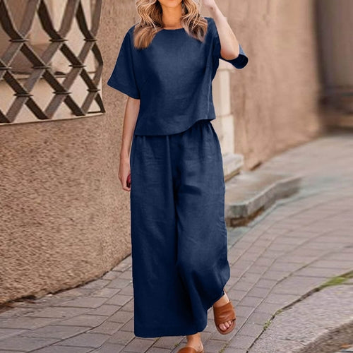 European And American Women's Linen Casual Loose Solid Color Suit