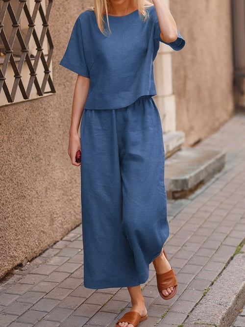 European And American Women's Linen Casual Loose Solid Color Suit