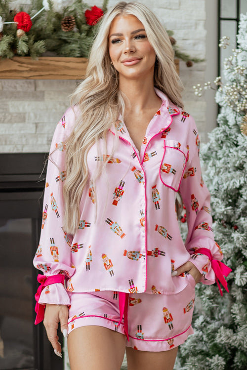 Christmas Nutcracker Bow Contrast Trim Pajama Set