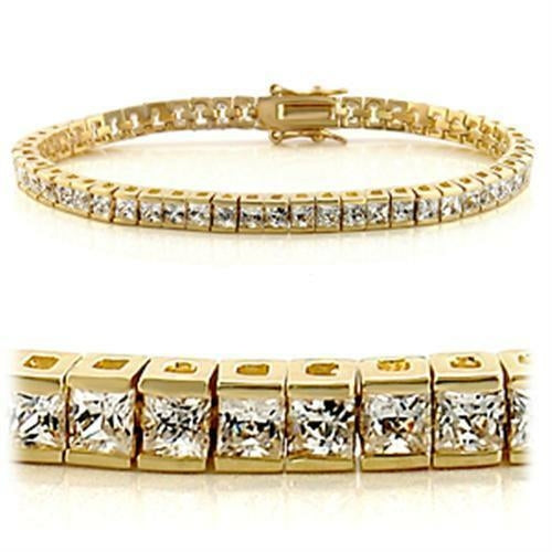 47101 - Gold Brass Bracelet with AAA Grade CZ  in Clear