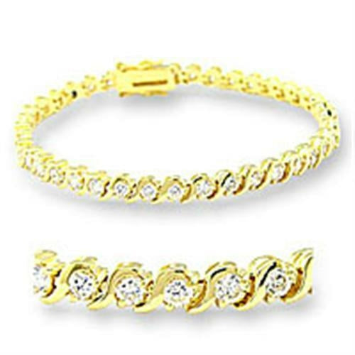 47204 - Gold Brass Bracelet with AAA Grade CZ  in Clear
