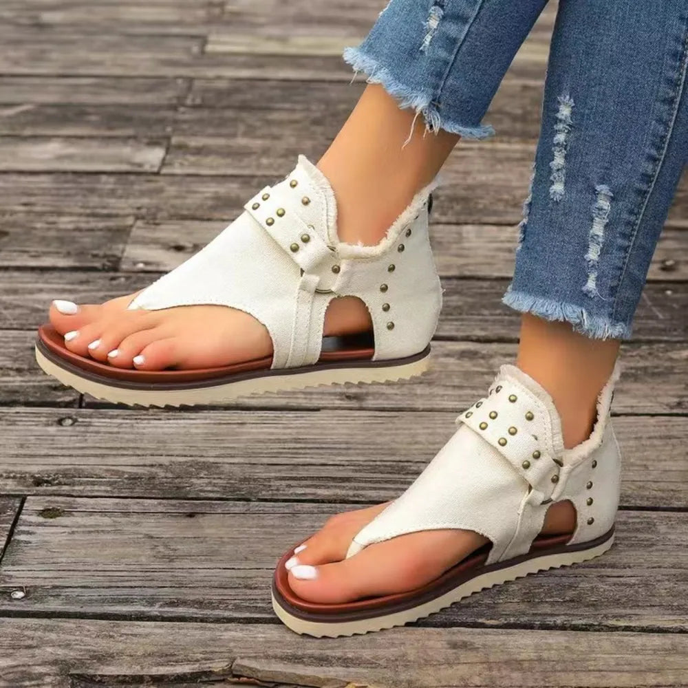 Stylish Open Toe Studded Flat Sandals
