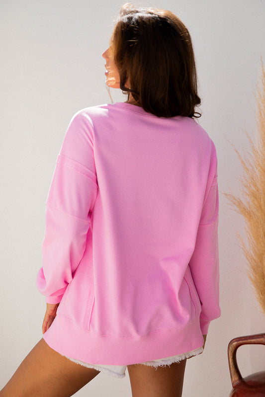 Valentine XOXO Sequin Bow Exposed Seam Sweatshirt
