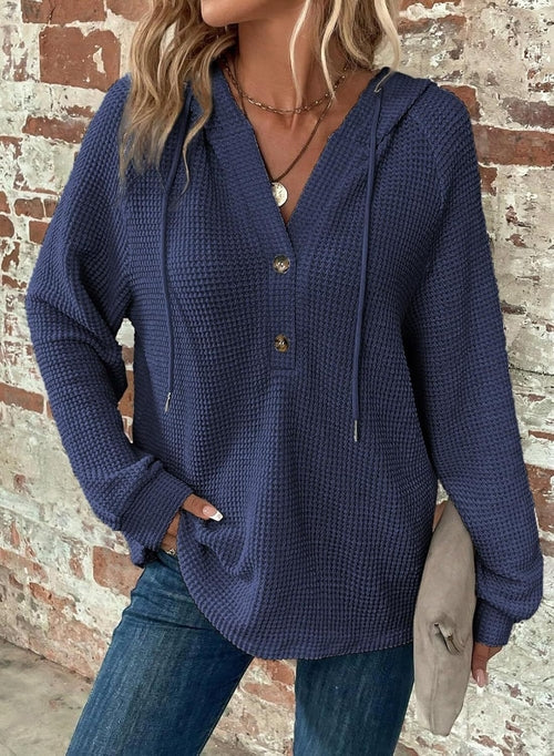 Waffle Hooded Sweater Sweatshirt Fashion Casual Long-sleeved