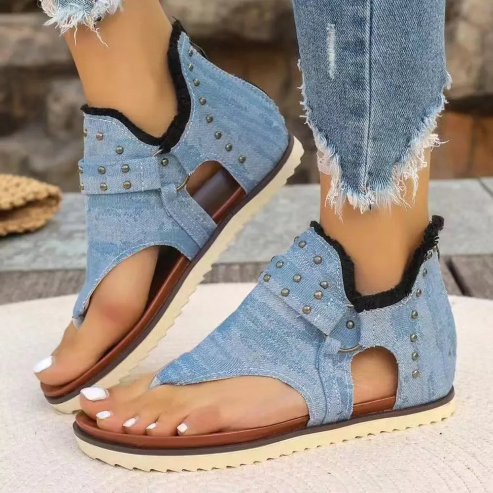 Stylish Open Toe Studded Flat Sandals