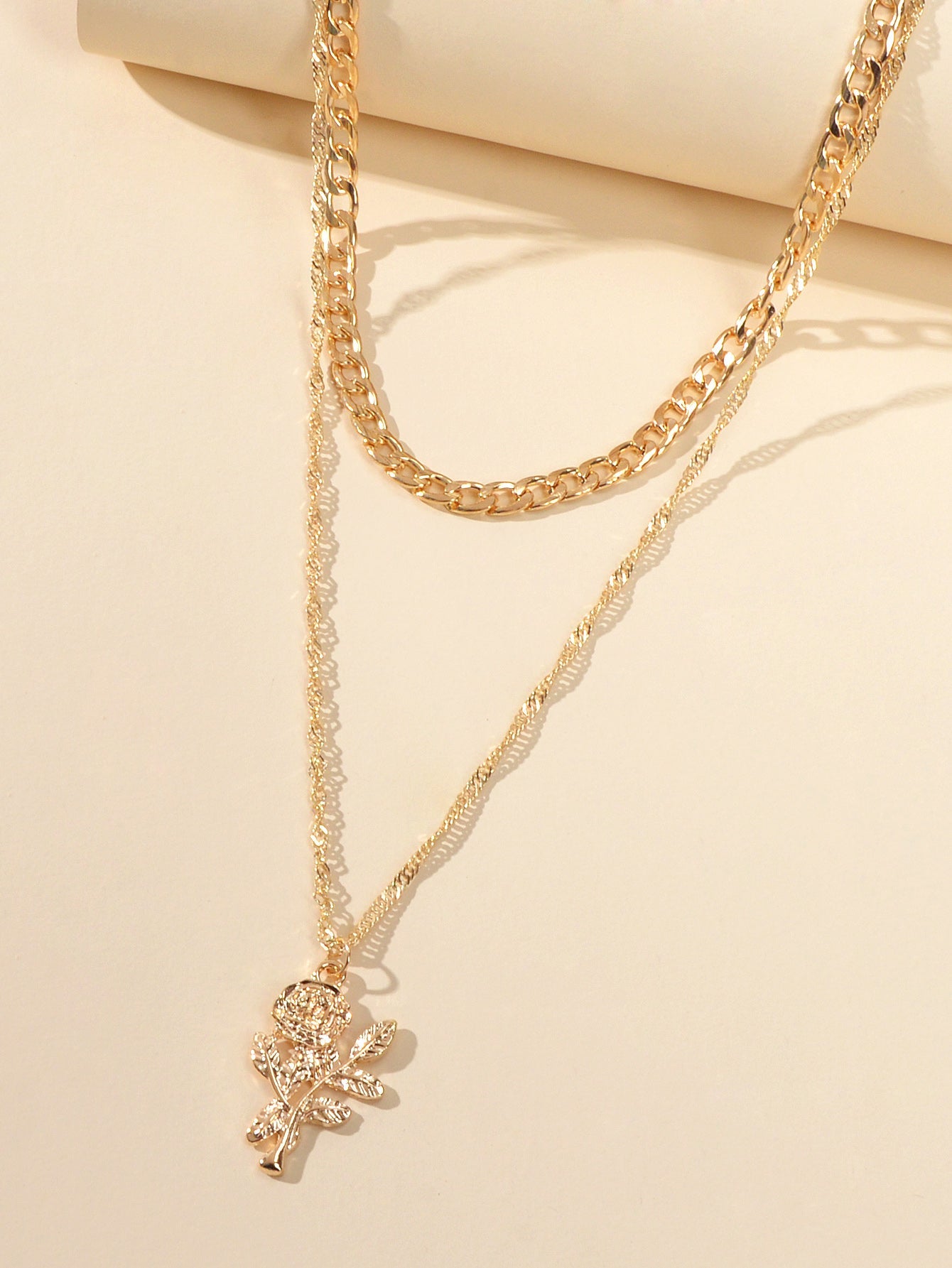 Female Jewelry Double layer Gold Chain Flower Pendant Necklace Women