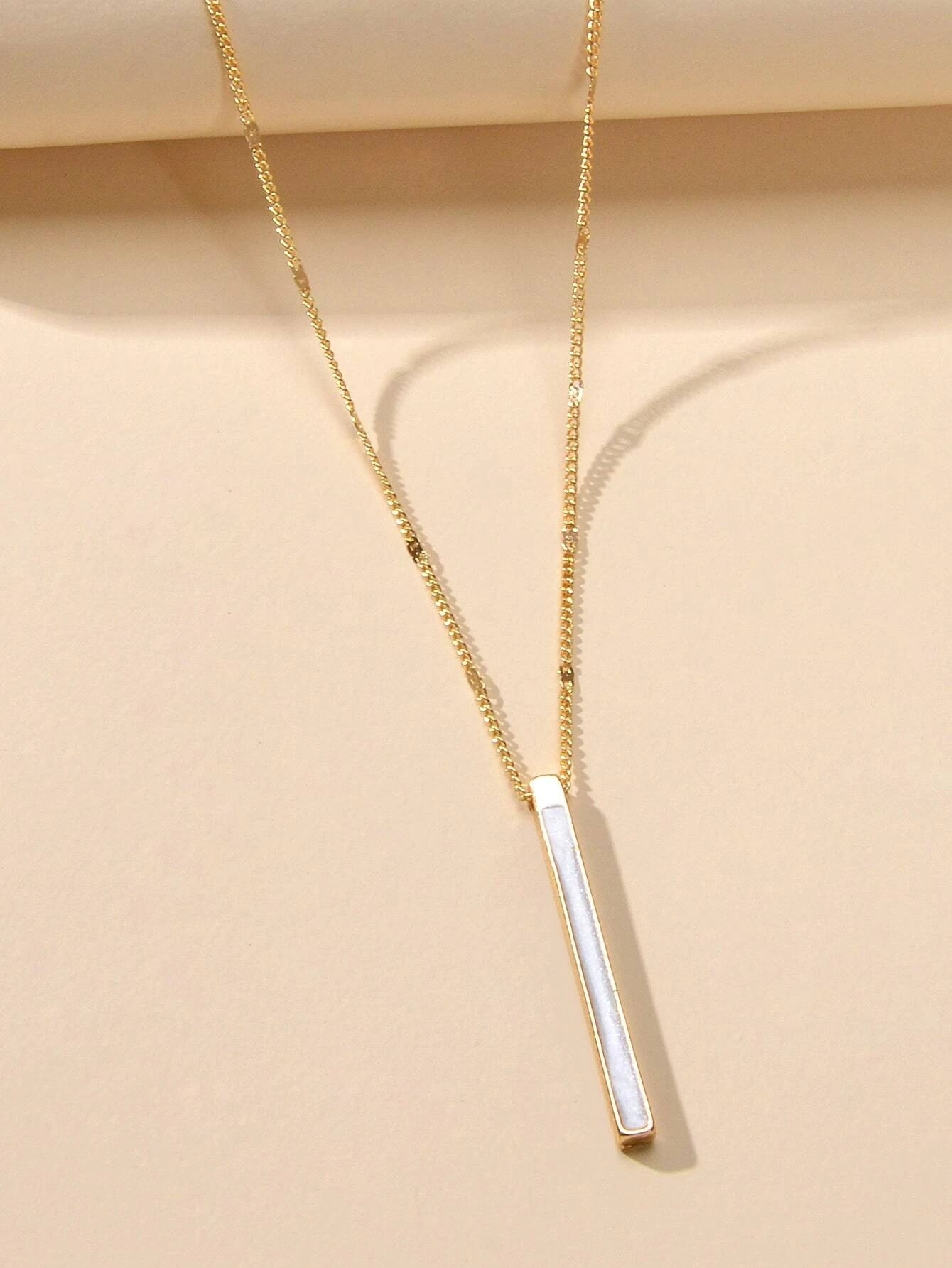 Fashion Jewellery Gold Chain White Enamel Bar Pendant Necklace Women