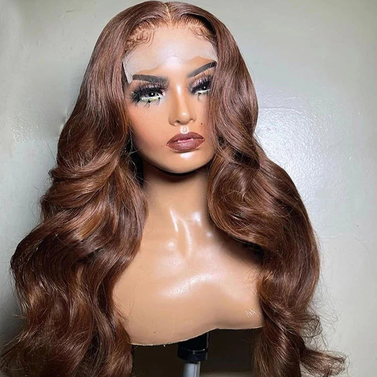 Chocolate Brown 4x4 Lace Closure Wig Human Hair Color Body Wave