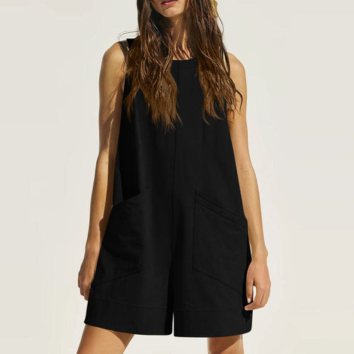 Women Sleeveless Shorts Jumpsuit With Pockets Fashion Beach Pants