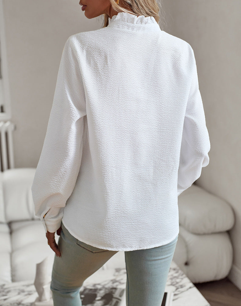 Striped Long Sleeve Shirt Fashion Ruffle Design Button Up Tops Casual