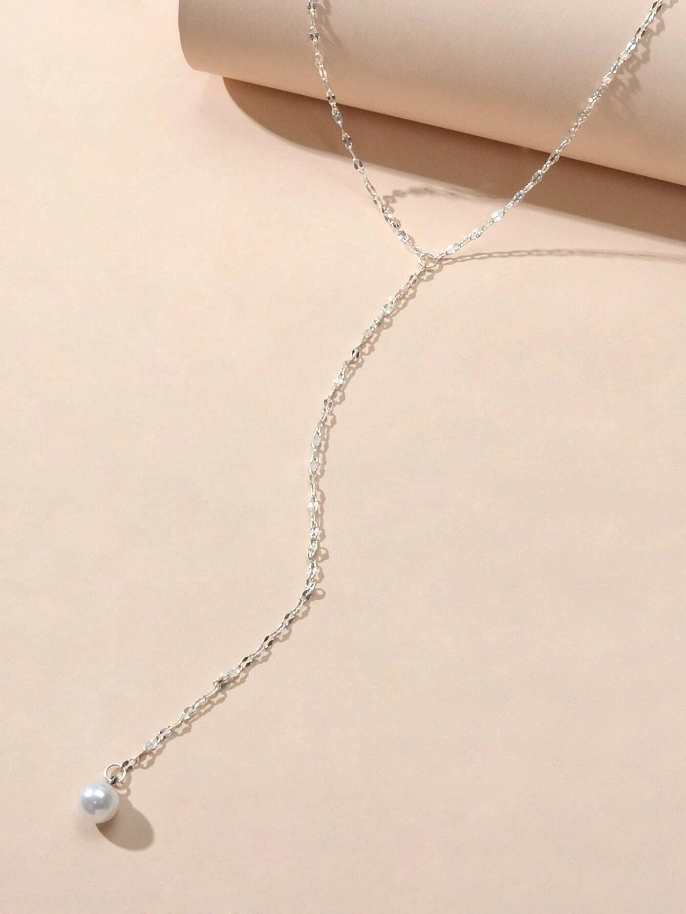 Pearl Silver Tone Long Chain Necklace Tassel Party Jewellery Women