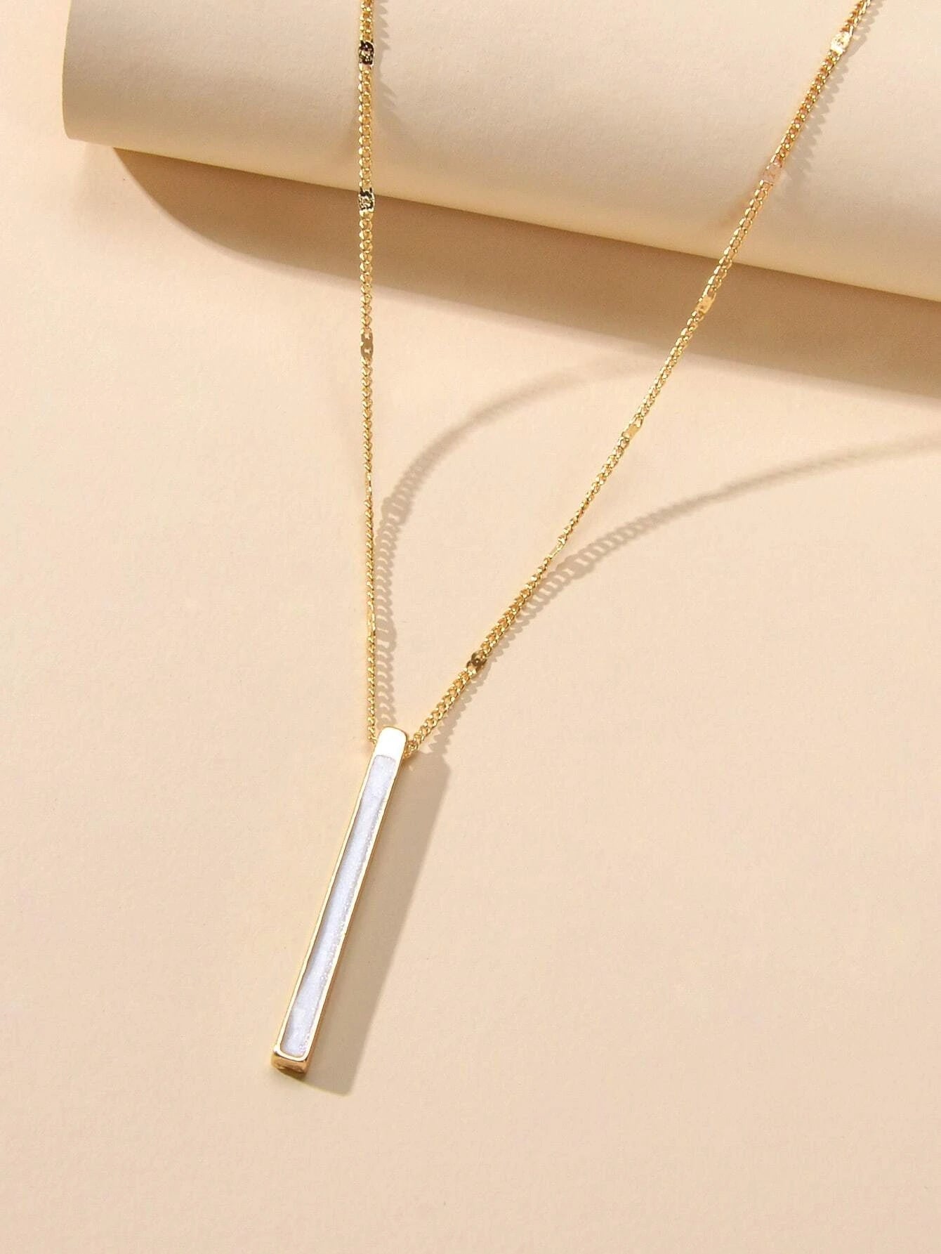 Fashion Jewellery Gold Chain White Enamel Bar Pendant Necklace Women