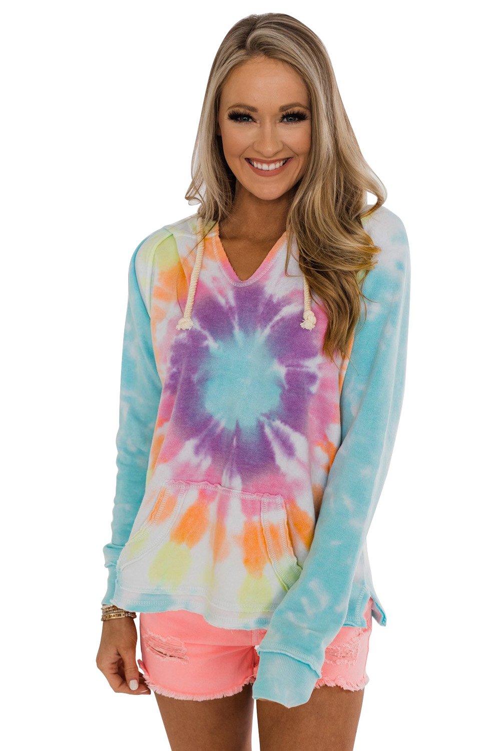 Tie-dye Pattern Drawstring Pullover Hoodie