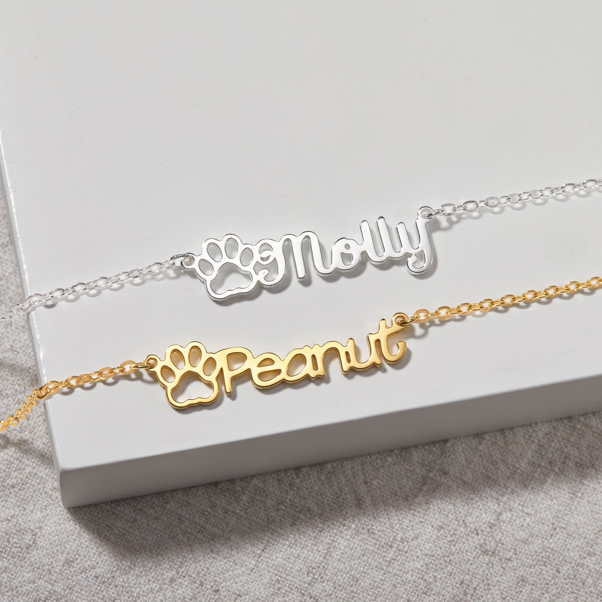 Dog Name Necklace, Cat Mom Gift, Pet Paw Necklace, Pet Lover Gift