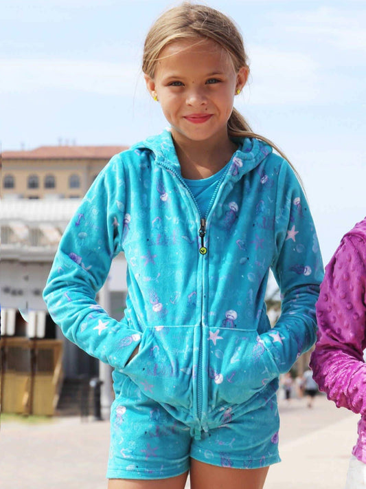 Minky Loungewear Shorts - Ocean Print