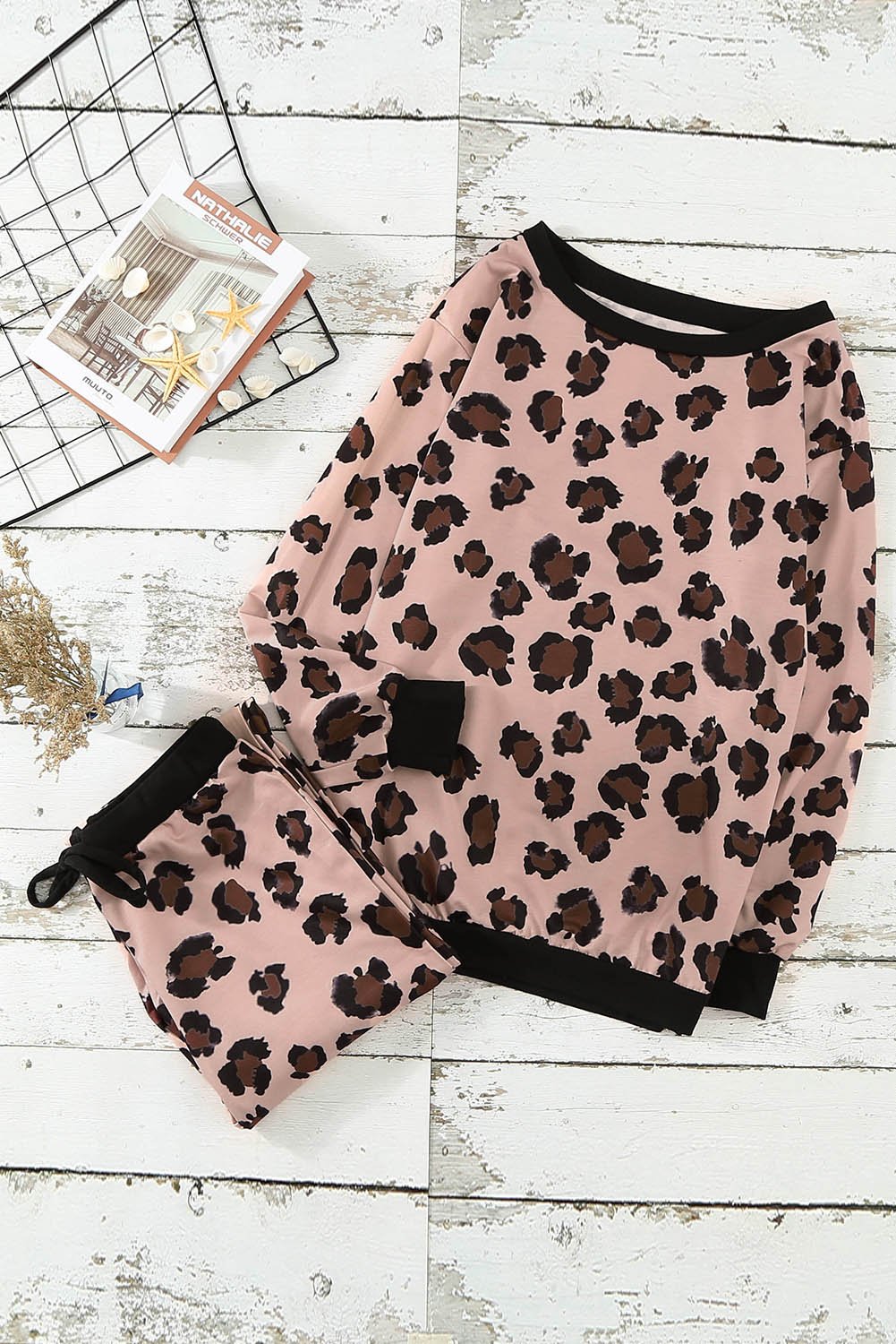 Leopard Print Long Sleeve Pants Loungewear Set