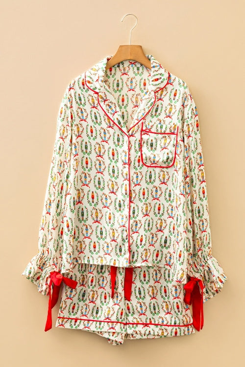 Christmas Nutcracker Bow Contrast Trim Pajama Set