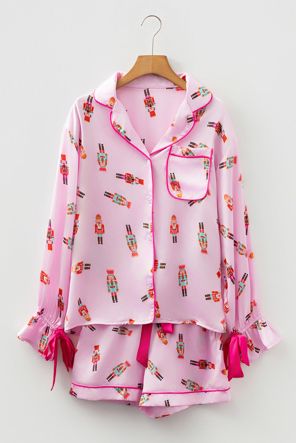Christmas Nutcracker Bow Contrast Trim Pajama Set