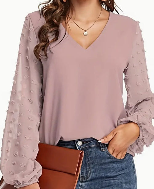 Swiss Dot V Neck Shirt - Soft, Breathable, Casual Solid Shirt For