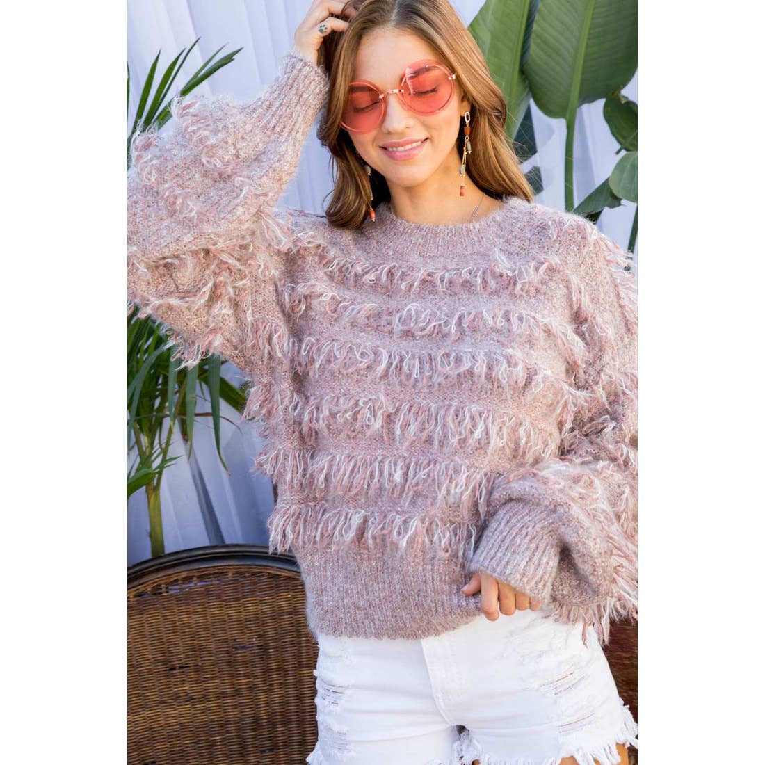 Pink Fringe Sweater
