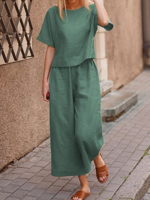 European And American Women's Linen Casual Loose Solid Color Suit