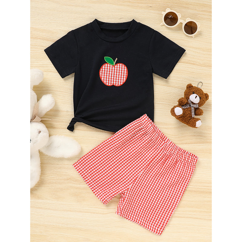 Toddler Baby Boy Back To School Outfit Summer Applique T-Shirt & Red