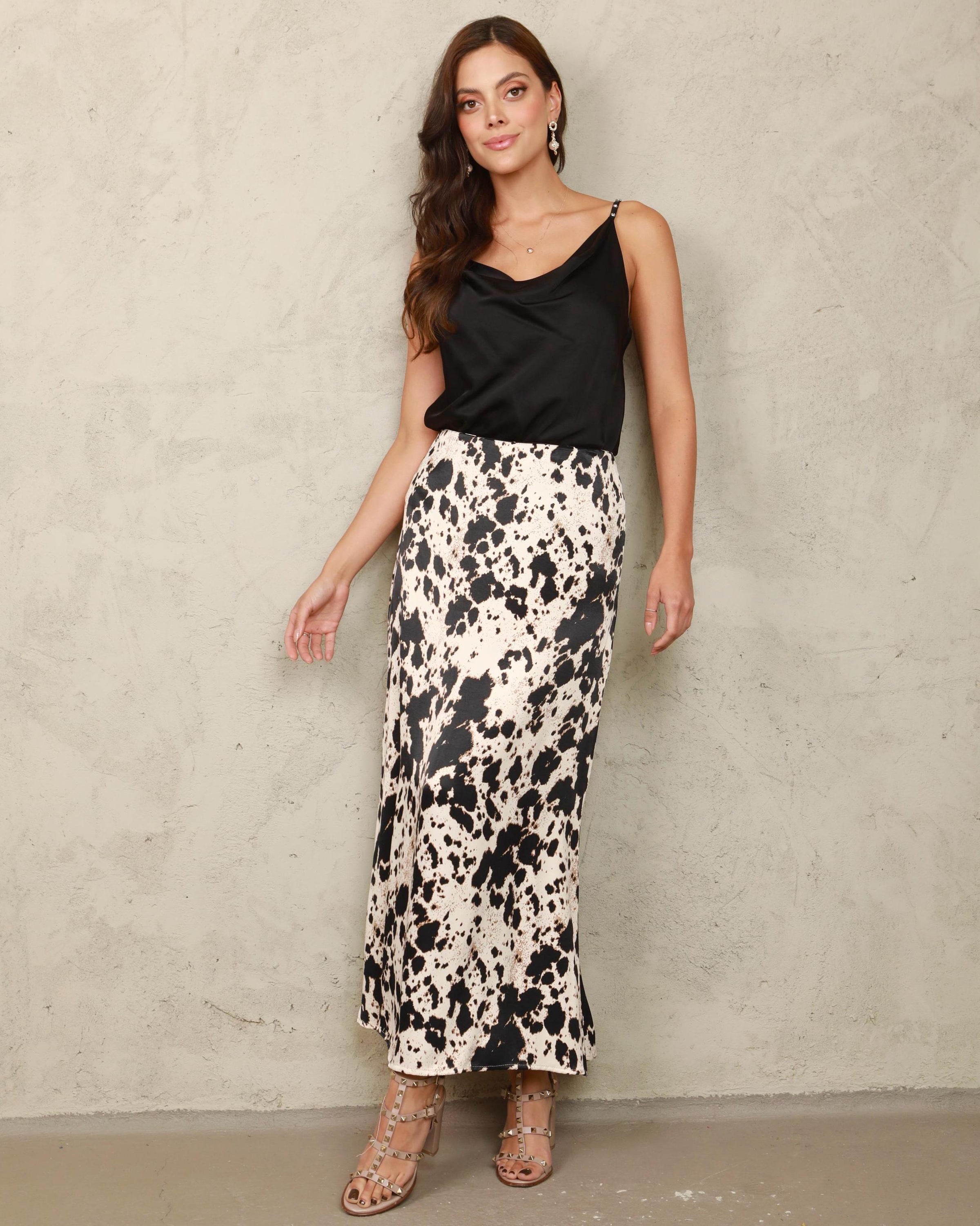 Wild Print Satin Italian Skirt