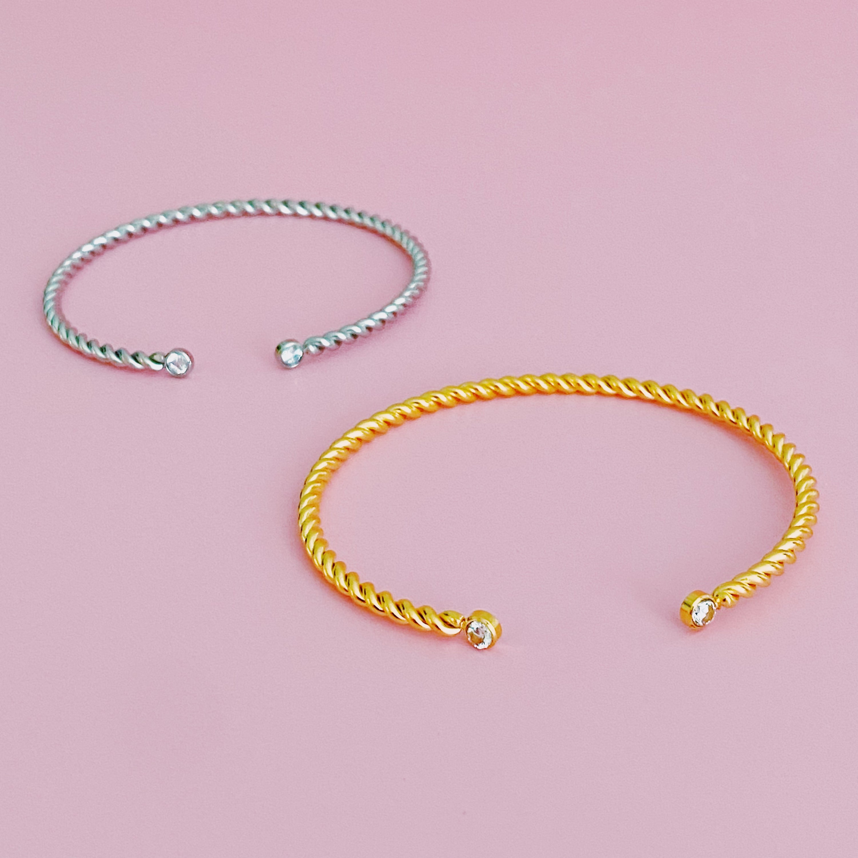 Slim And Cabled Open Bangle Bracelet